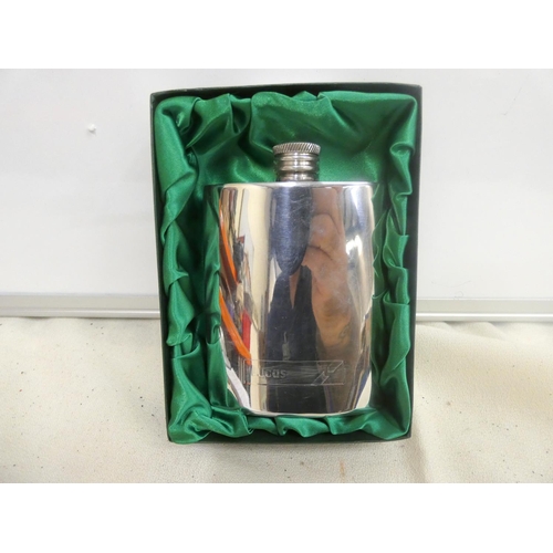 287 - Boxed pewter hip flask.