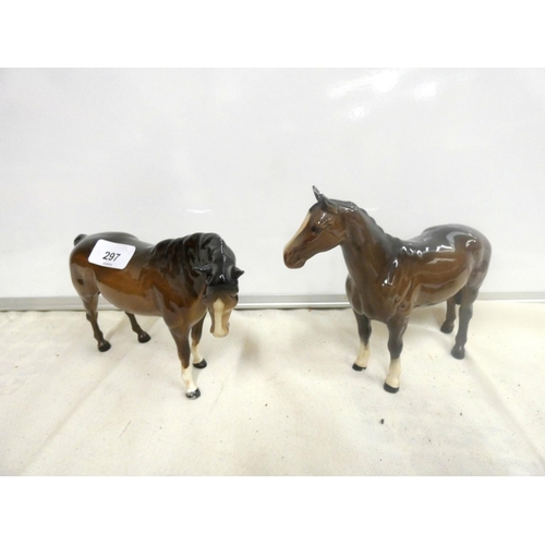 297 - Two Beswick chestnut horses.