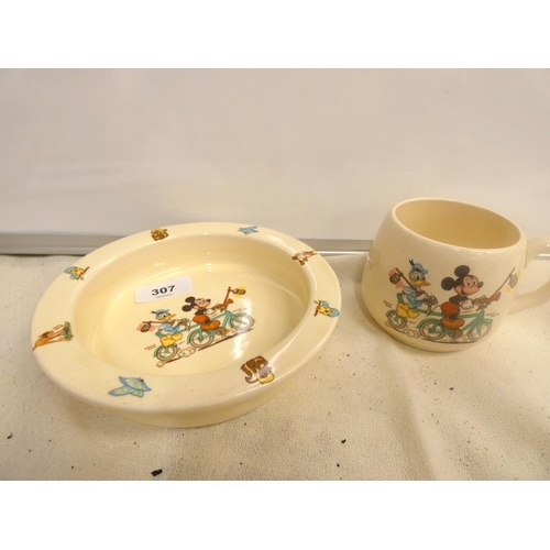 307 - Beswick nursery ware Mickey Mouse and Donald Duck cup and bowl.