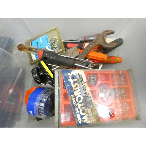 317 - Box of various hand tools and plane.