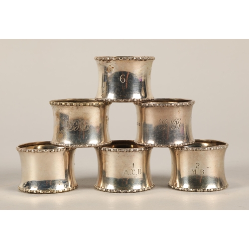 173 - Cased set of six silver napkin rings, Birmingham 1945, gross weight 130g