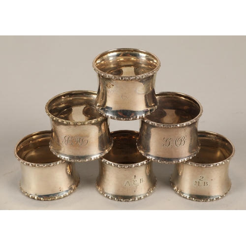 173 - Cased set of six silver napkin rings, Birmingham 1945, gross weight 130g