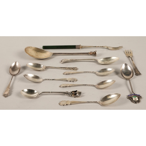 175 - Collection of silver spoons etc to include a George V seal top spoon London 1925, pickle fork with s... 