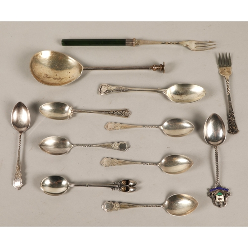 175 - Collection of silver spoons etc to include a George V seal top spoon London 1925, pickle fork with s... 