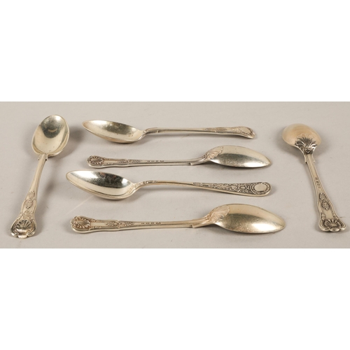 176 - Set of five silver teaspoons, Birmingham 1925, and another illegibly marked, 164g