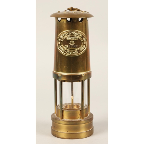 182 - E Thomas & Williams brass miners lamp, no. 186910