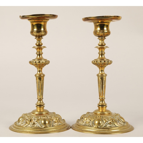 183 - Pair brass candlesticks, each 18cmh