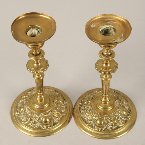 183 - Pair brass candlesticks, each 18cmh