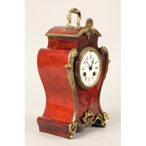 184 - 19th  century French mantle clock, tortoiseshell effect with brass detail, 30cm h