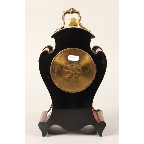 184 - 19th  century French mantle clock, tortoiseshell effect with brass detail, 30cm h