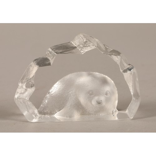 187 - Mats Jonasson, miniature crystal seal paperweight in box