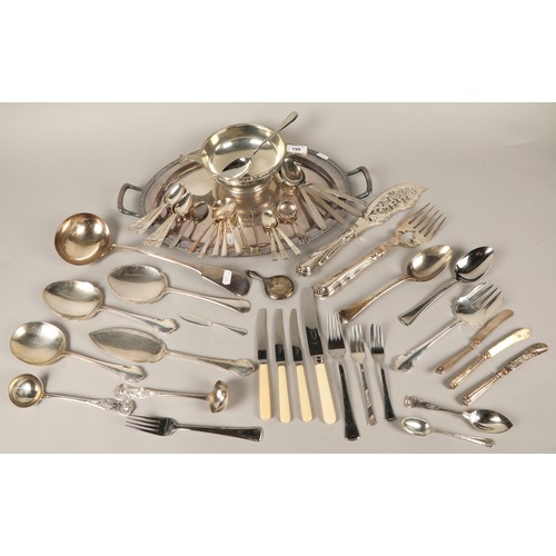 190 - A twin handled EPNS salver, Blyde & Co. quaich, and quantity of EPNS flatware