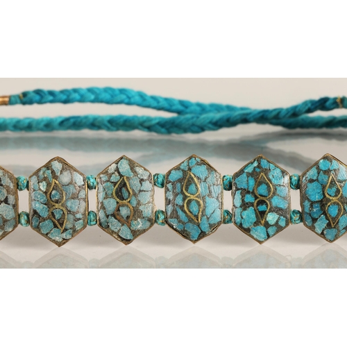 101 - Central / Eastern Asian brass belt inlaid with turquoise