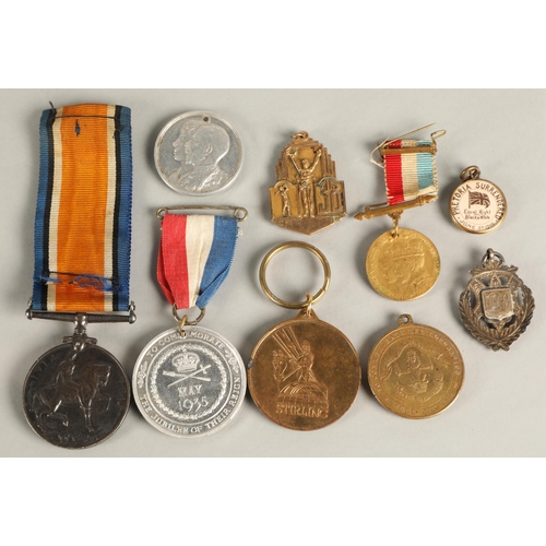 84 - British 1914-1918 WWI medal inscribed to 8334 PTE. T. MC PHAIL. R.S. FUS, and assorted other medalli... 