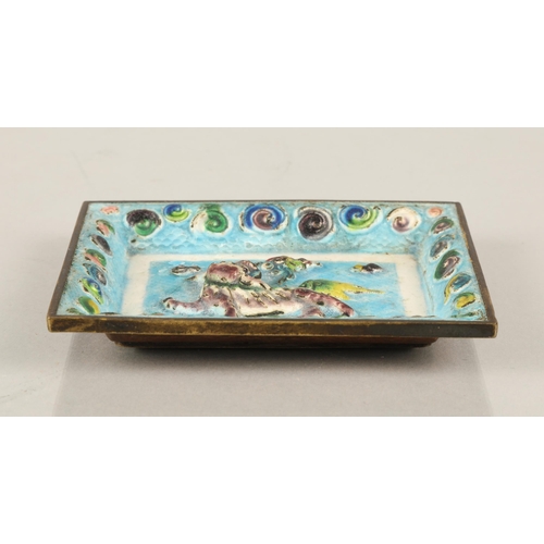 198 - Chinese enamelled brass trinket box, ash tray and match box cover, with foo dog design in relief (3)