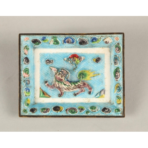 198 - Chinese enamelled brass trinket box, ash tray and match box cover, with foo dog design in relief (3)