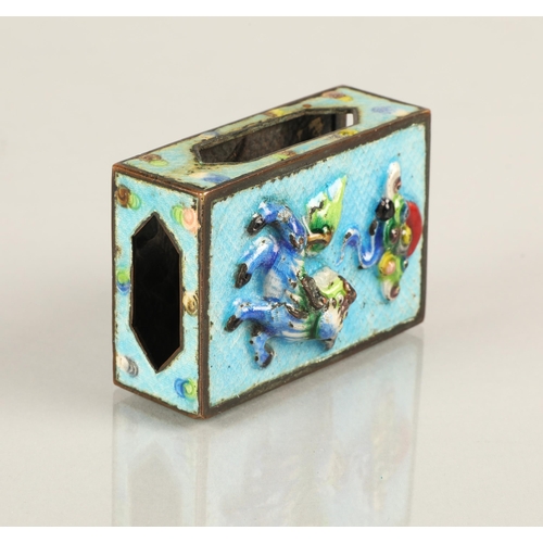 198 - Chinese enamelled brass trinket box, ash tray and match box cover, with foo dog design in relief (3)