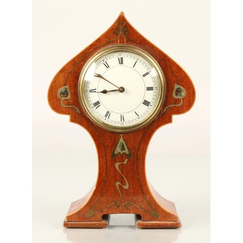 199 - Art Nouveau mantle clock with inlaid brass and abalone, 25cm h