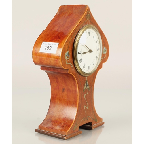 199 - Art Nouveau mantle clock with inlaid brass and abalone, 25cm h