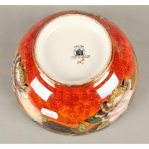 201 - Maling lustre ware bowl with floral butterfly design, 21cm diameter