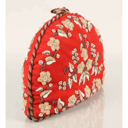 205 - Antique felt tea cosy embroidered with floral beadwork