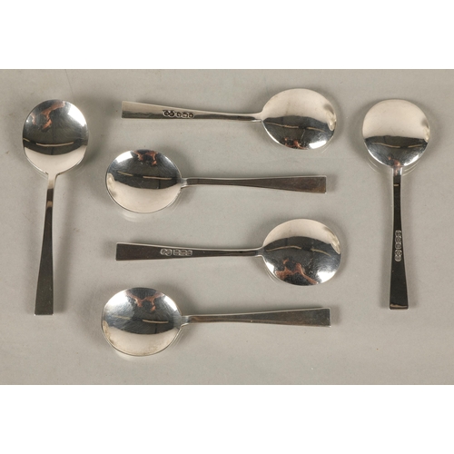 213 - Cased set of six silver coffee spoons, H Hunt Sheffield 192539 grams