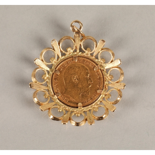 126 - Gold half sovereign 1903 in 9ct gold pendant mountgross weight  8.6 grams