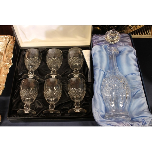 12 - Set of six Waterford crystal glasses together with a Waterford crystal decanter.