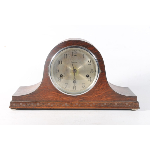 20 - Napoleon hat shaped oak mantel clock.