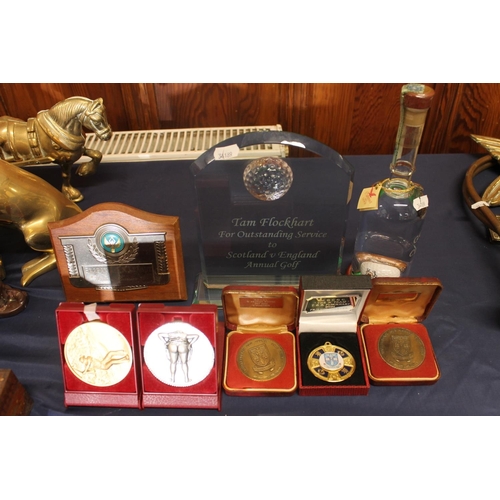 21 - Presentation medallions and trophies incl. Scotland vs England annual golf trophy.