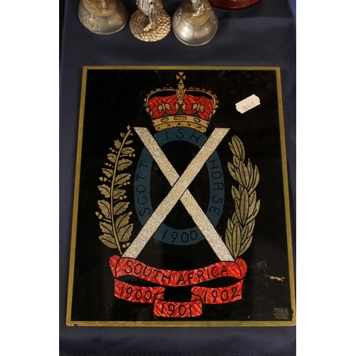 37 - Edwardian Boer War related military foil back plaque for the Scottish Horse Regt. together with a se... 