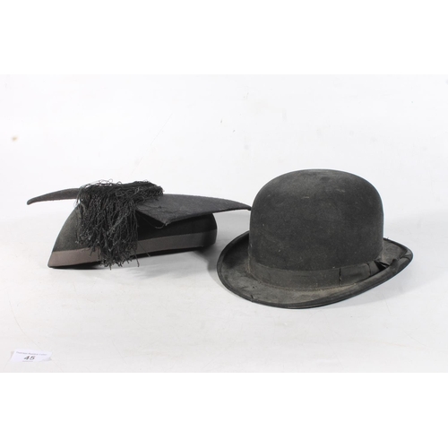 45 - Students mortar board cap and bowler hat.