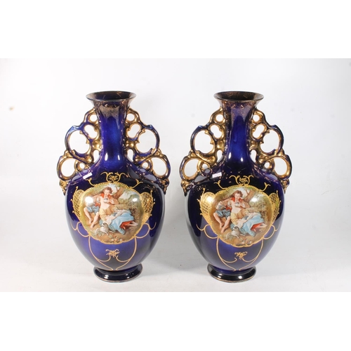 53 - Pair of large Vienna type continental pottery vases, H45cm.