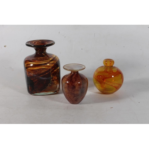 70 - Mdina Tortoiseshell speckled brown Maltese glass vase, a Mdina Tiger yellow and orange glass vase, a... 