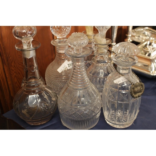 8 - Six Victorian and later cut glass decanters.