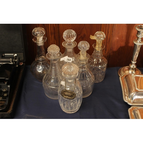 8 - Six Victorian and later cut glass decanters.