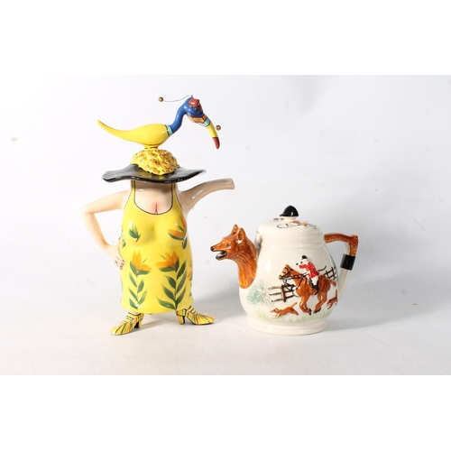 86 - Character Collectibles Swak Lynda Corneille novelty teapot and a fox hunting themed teapot.  (2)