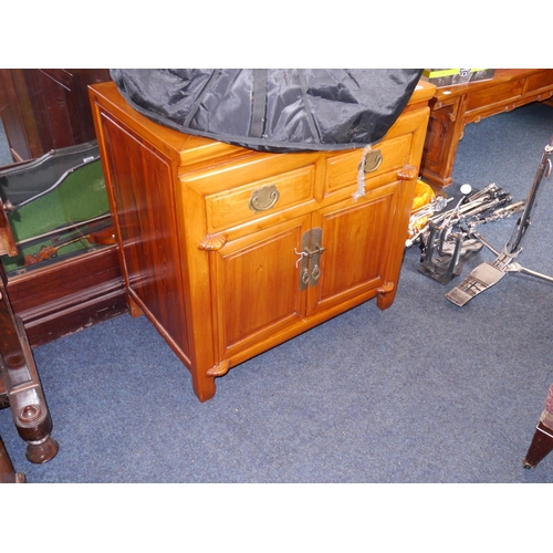 595 - Chinese hardwood two door cabinet, H79cm.