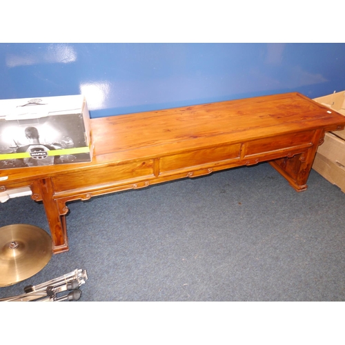 596 - Chinese hardwood bench, W190cm.