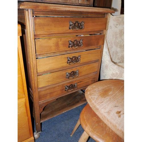 617 - Edwardian five drawer music cabinet, H79cm.