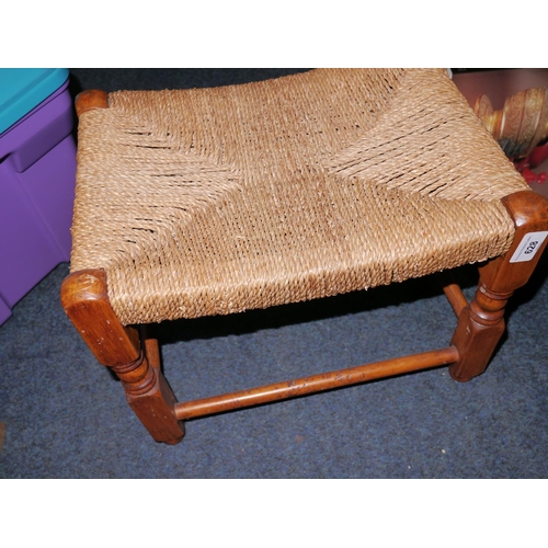 628 - Rush seated stool, H30cm.