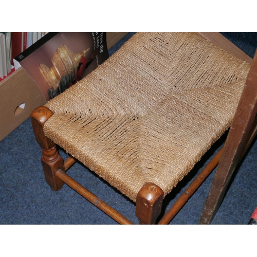 628 - Rush seated stool, H30cm.