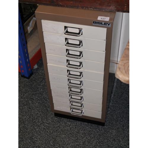 637 - Small Bisley filing cabinet, H67cm.