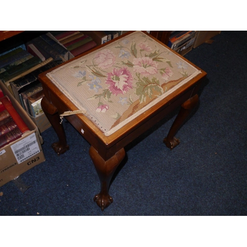 646 - Mahogany piano stool with ball and claw feet.