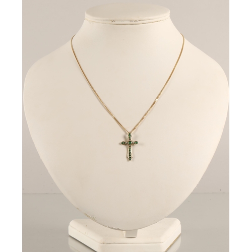 130E - 9ct gold gem set cross pendant on 18 ct gold chain gross weight 4.8 grams