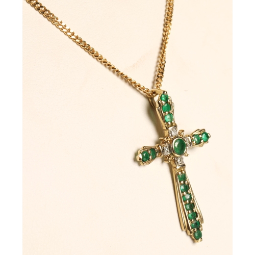 130E - 9ct gold gem set cross pendant on 18 ct gold chain gross weight 4.8 grams