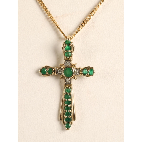 130E - 9ct gold gem set cross pendant on 18 ct gold chain gross weight 4.8 grams