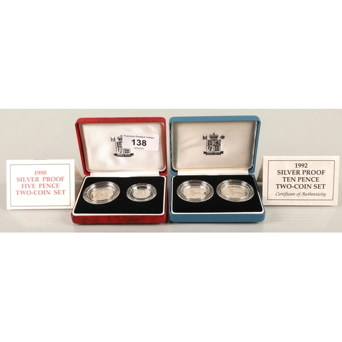 138 - 1990 Silver Proof Five Pence Two-Coin Set & 1992 Silver Ten Pence Two-Coin Set