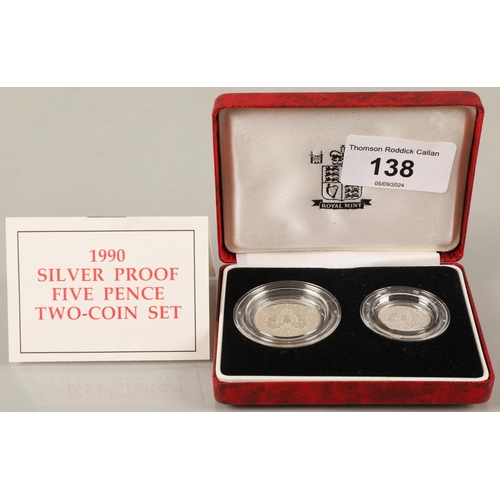 138 - 1990 Silver Proof Five Pence Two-Coin Set & 1992 Silver Ten Pence Two-Coin Set