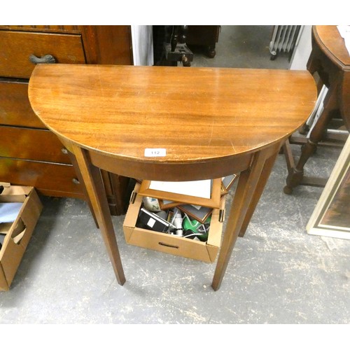 112 - Mahogany demi lune hall table.